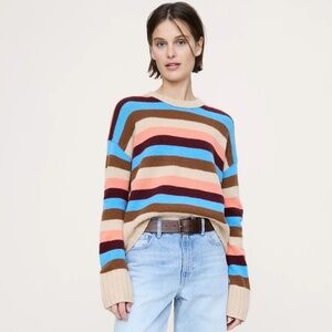 New! BANANA REPUBLIC 100% Cashmere Sweater, Pink Multi Stripe, Large, LAST ONE!